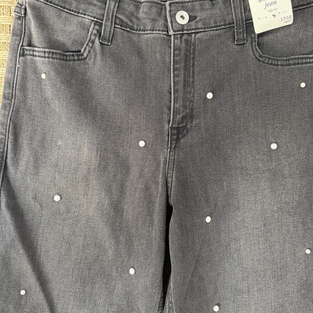 NWT Abercrombie Kids High Rise Wide Leg Black Wash Pearl Jeans Sz 17/18 - Picture 5 of 12